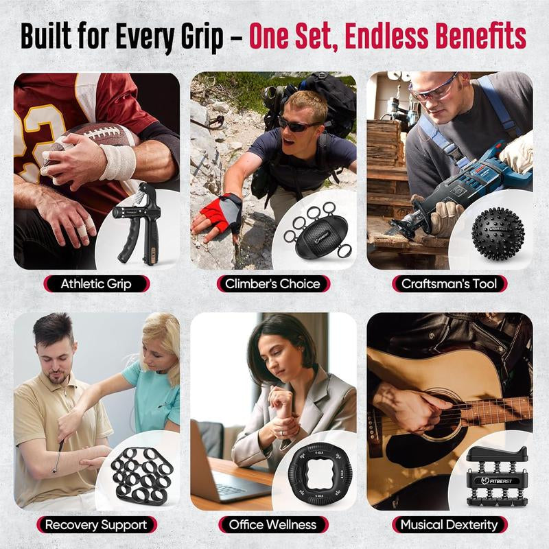 Grip Strength Trainer - Hand Gripper Strengthener Kit with 6 Pack of Adjustable Resistance Forearm Strengthener, Forearm Exerciser & Massage Balls
